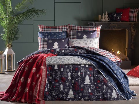Ranforce Winter Story Nevresim Takımı Çift King Size - Lacivert