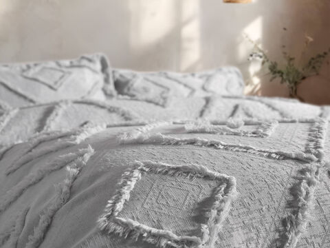 Bohera Yatak Örtüsü Tek Kişilik - Açık Gri