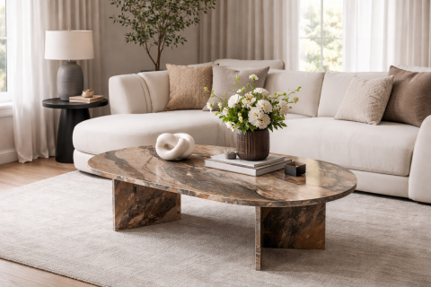 Bohem Vetra Orta Sehpa Marble Kahve
