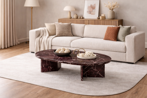 Bohem Vetra Orta Sehpa Marble Bordo