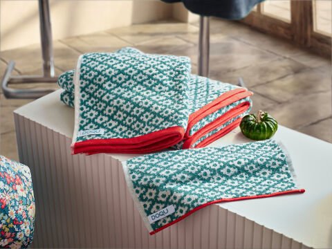 Leris Bouquet Jakarlı Yüz Havlusu 50 x 90 cm - Yesil