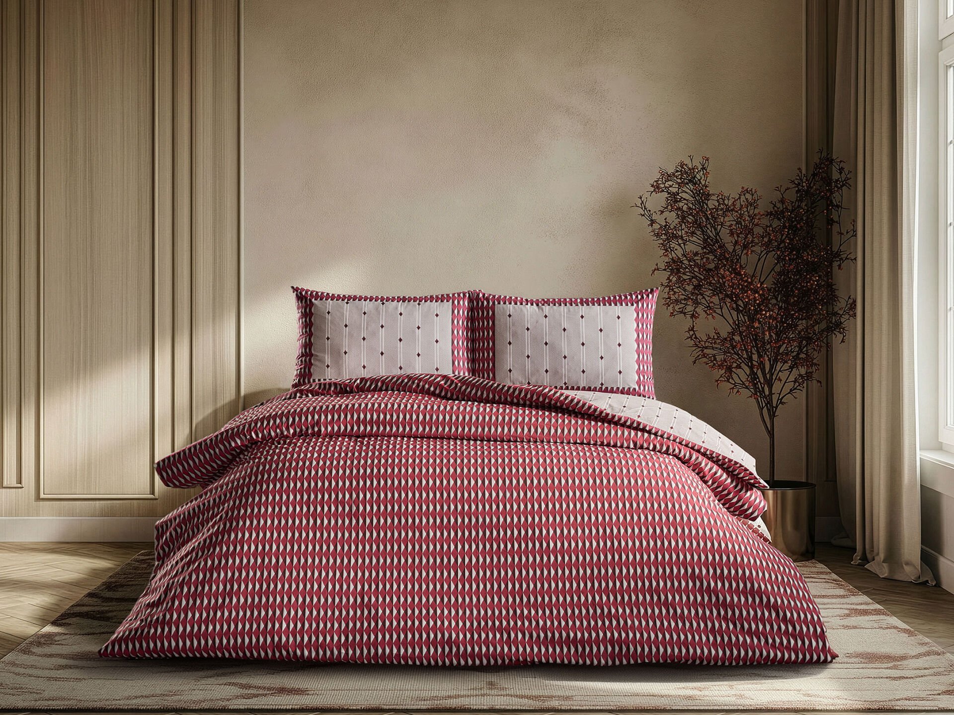 Luxury Ranforce Nevresim Takımı Kravin Tek Kişilik - Bej-Bordo