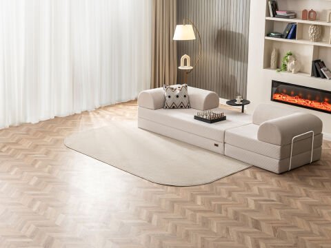 Bohem Uzanmalı Köşe Koltuk Kılıfı Krem